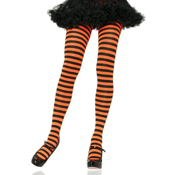 Black & Orange Striped Witch Tights Halloween Womens Fancy Dress Accessory